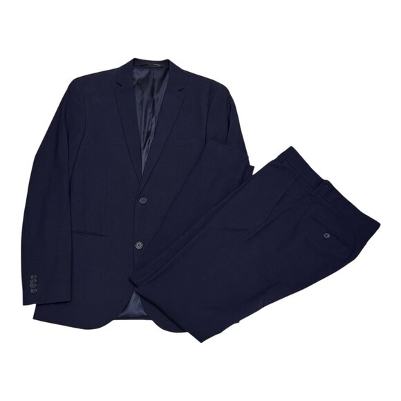 H&M Slim Fit Navy Blue WOOL Blend 2 Piece Blazer Jacket & Pants SUIT Mens Medium - Picture 4 of 6